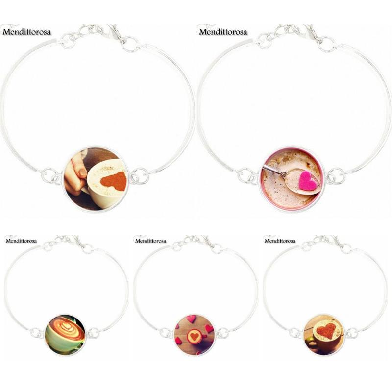 

EJ Glaze Vintage Jewelry With Plated Glass Cabochon Bracelet Bangle For Girls Gift Heart Coffee