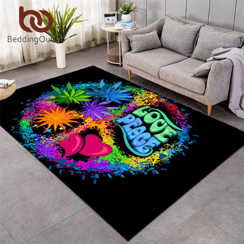 

BeddingOutlet Hippie Large Carpets for Bedroom Peace and Love Floor Mat Retro Area Rug Leaf Living Room Tapete 122x183