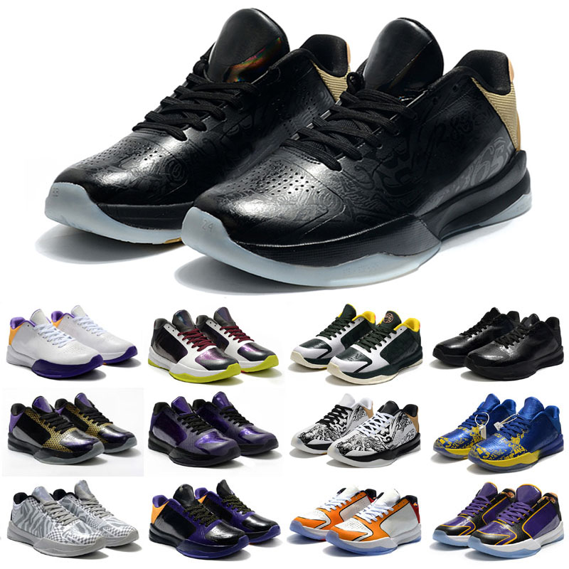 

2020 New 5s Bruce Lee protro basketball shoes Lakers Purple Gold Chaos Mamba 5 V mens sneakers tennis, As picture 4