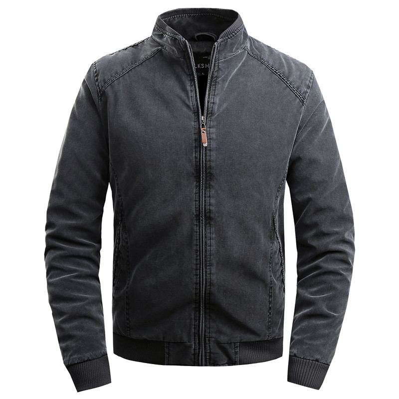 

Autumn And Winter Men Jacket Stand Collar Simple Casual Solid Color Plus Velvet Warm Long Sleeve, Black