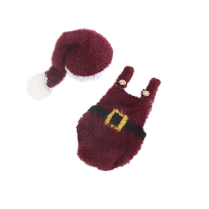 

HOT sale Newborn Christina Santa Outfit Crochet Mohair Hooded Romper and Bonnet Set Baby Christina Diaper Hat Clothes Photo Prop, As photo-31