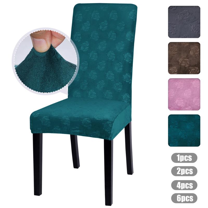 

Flannel Embossed Chair Cover Leaf Dining Room Chair Cover Elastic Washable Stretch Seat Protector