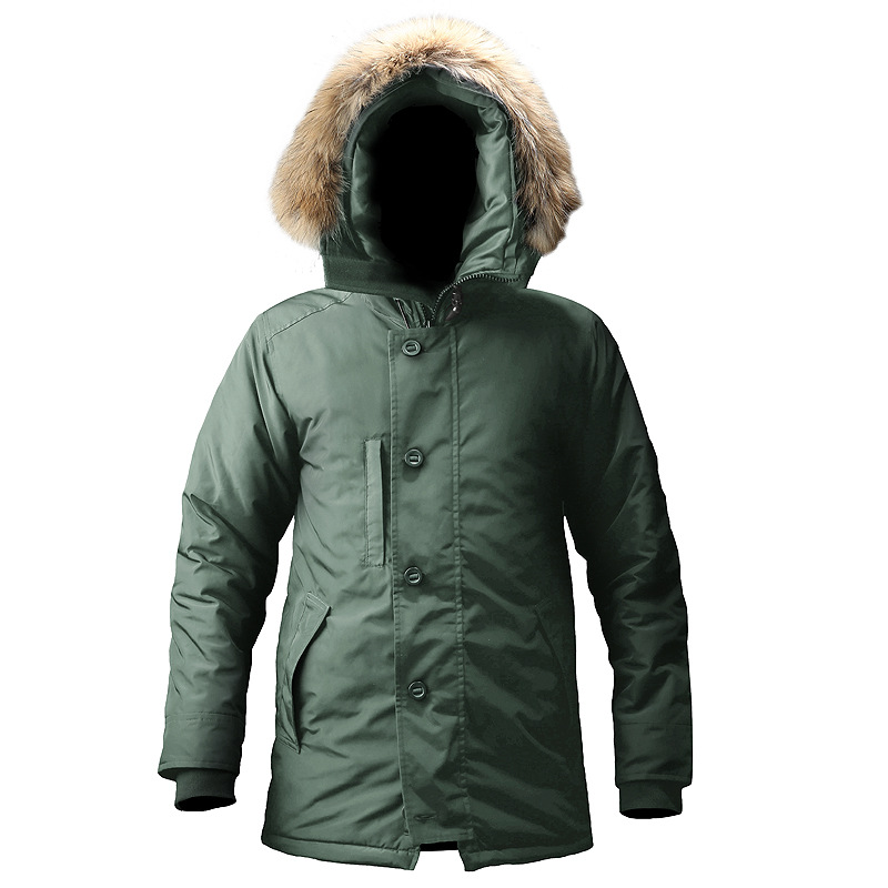

Outdoor Winter Hooded Fur Collar Cotton Jacket Mens Mid-Length Cotton Coat Hiking Windproof Waterproof Cold Windbreaker, Army green