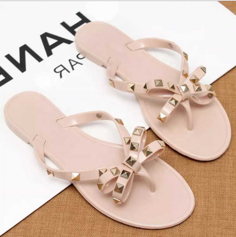 

Pearls Bowtie Slippers Flat Female Outside Flip Flops Low Price Beach Women Slides, Black pearl
