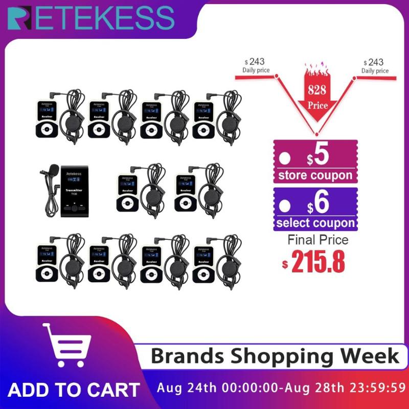 

Retekess T130 Wireless Tour Guide System 99 Channel Church Translation Equipment for Factory Tour Training Court