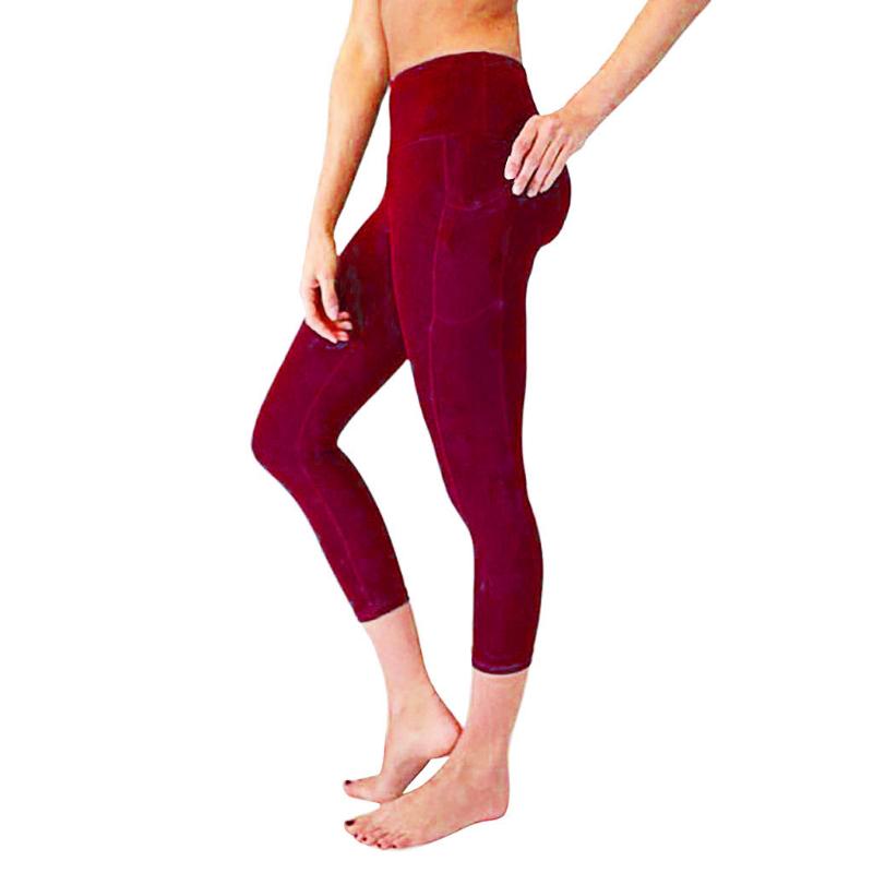 

35#Slim Tight Sportswear Women Workout Out Pocket Leggings Fitness Sports Gym Running Yoga Athletic Pants Elasticized waistband, Black