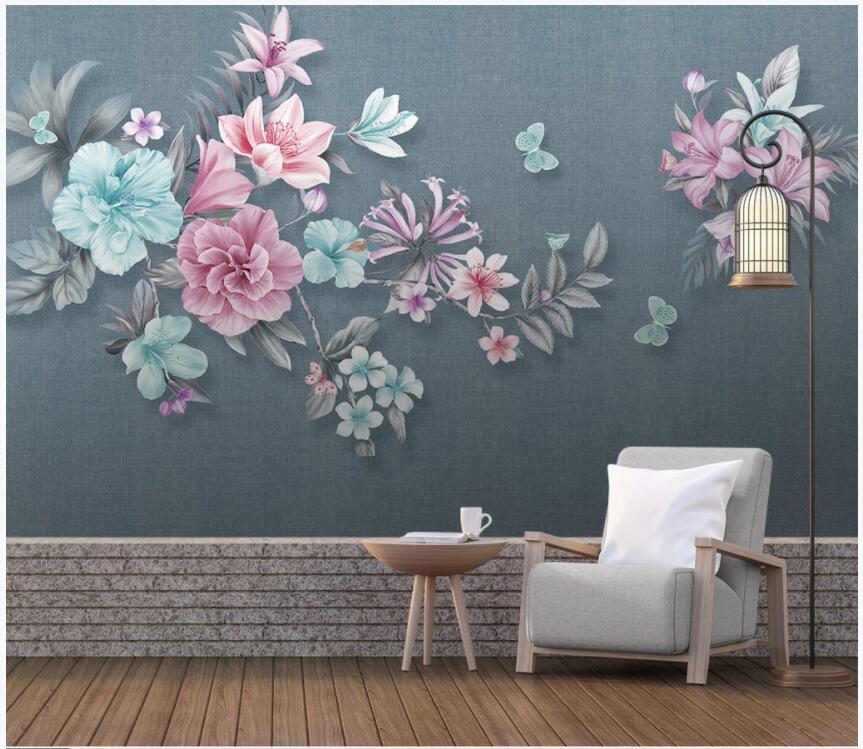 

3d wallpaper custom photo mural on the wall Hand drawn floral butterfly home decor living room 3d wall murals wallpaper for walls 3 d, Non-woven wallpaper