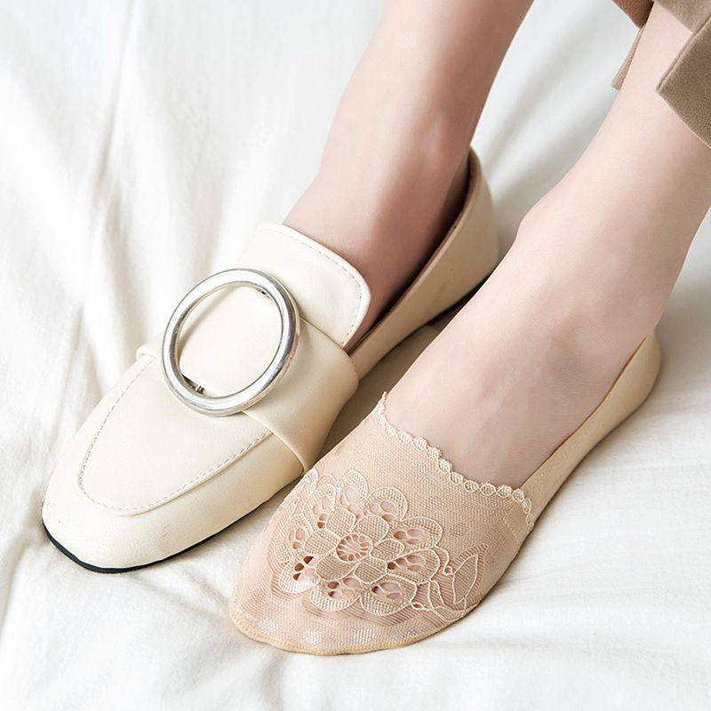 

New Transparent Short Lace Socks Women Summer Hollow Out Boat Socks Slippers Female Soft Low Invisible, Gray