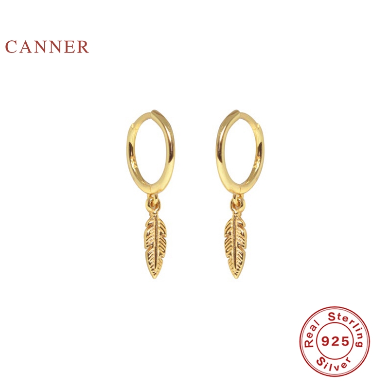 

CANNER INS Feather Earrings Hoops 925 Sterling Silver Earrings For Women Silver Jewelry Earring Pendientes Aretes De Mujer