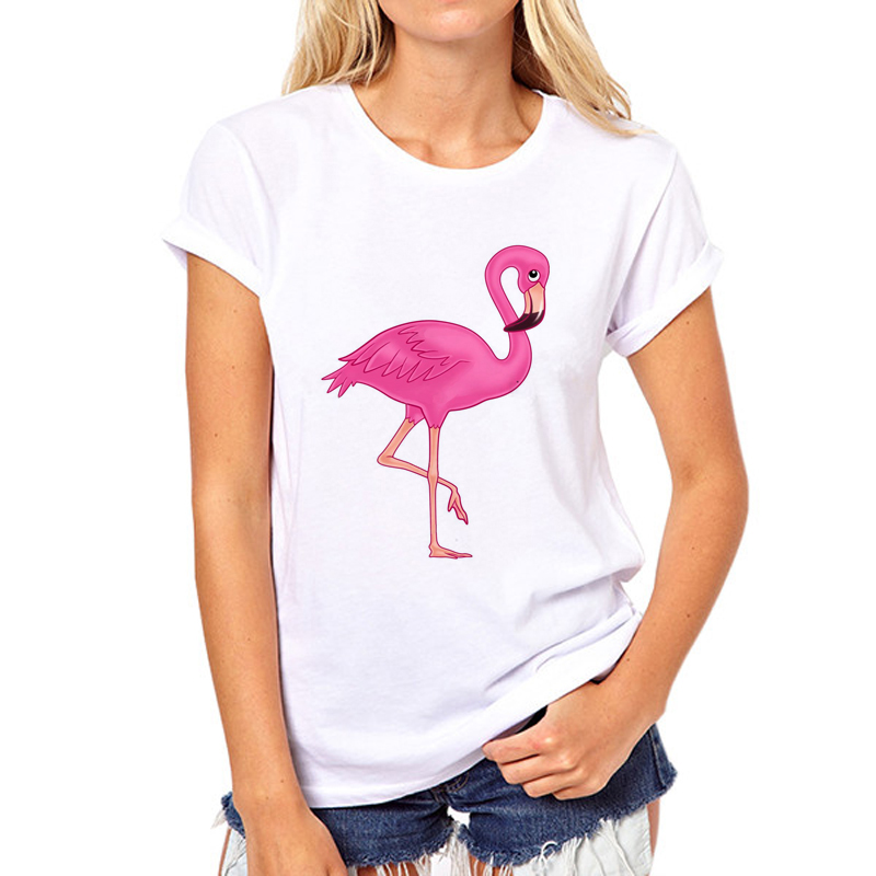 

Flamingo Girl T-shirts Women In The Summer Of Comfortable Printed White T-shirt Printing Flamingos Women T Shirt Tees harajuku