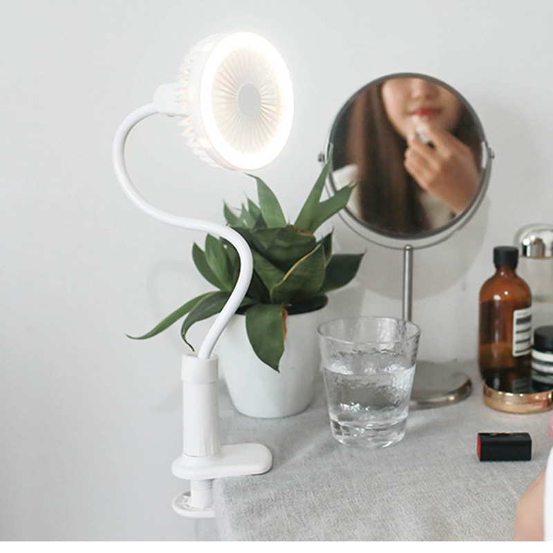 

Portable Shower Fan Lamp USB Rechargeable Dimmable Mini LED Night Light Make Up Lamp Clip Bendable Electric Creative Student Fan, Blue