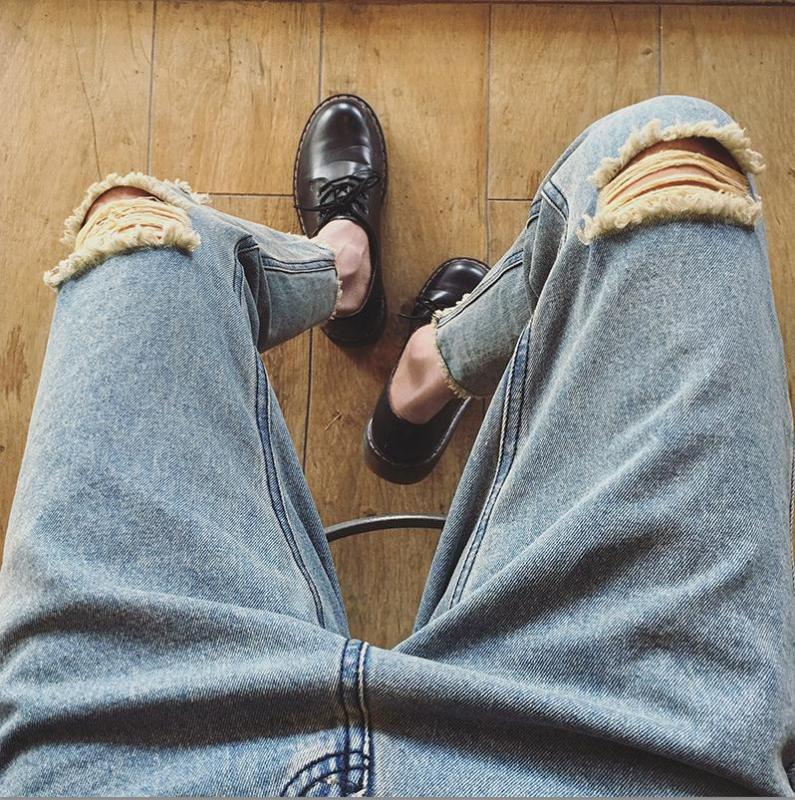 

Top quality 2020 Fashion Harem pants men ripped Knee hole Monkey Wash washing harem hip hop overalls cargo ankle length pants, Sky blue
