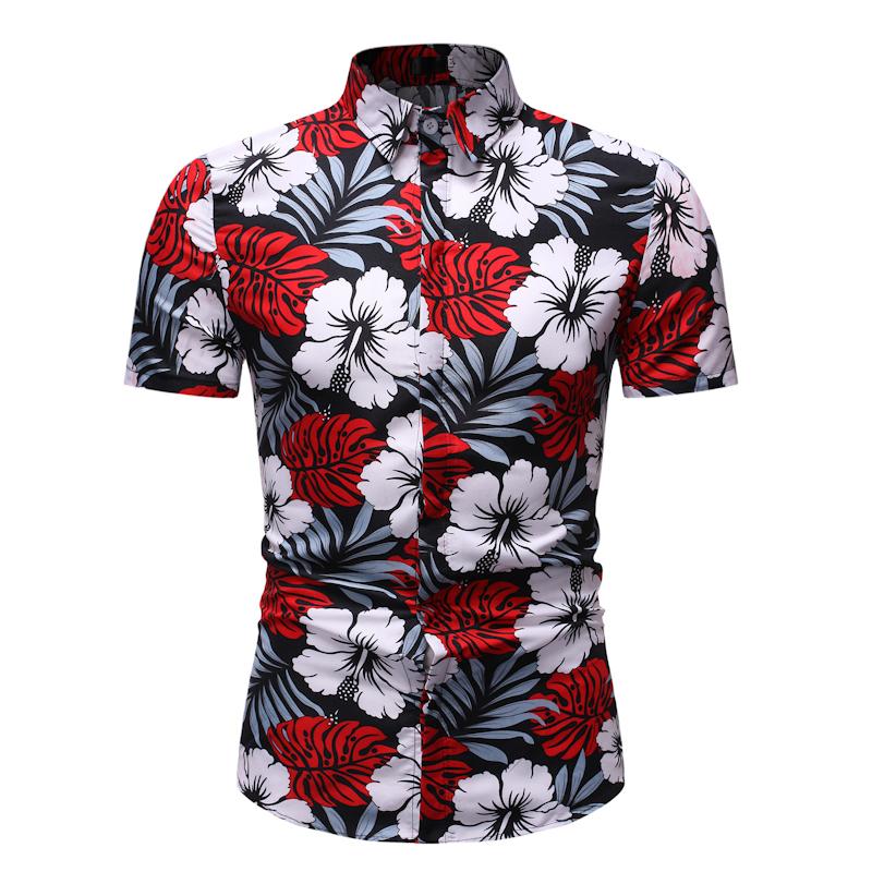 

Casual Blouse Men Slim fit Flower Mens Shirts fashion Summer Men's Casual Floral Shirt Dress Short Sleeve New, 1801-hz37 p20