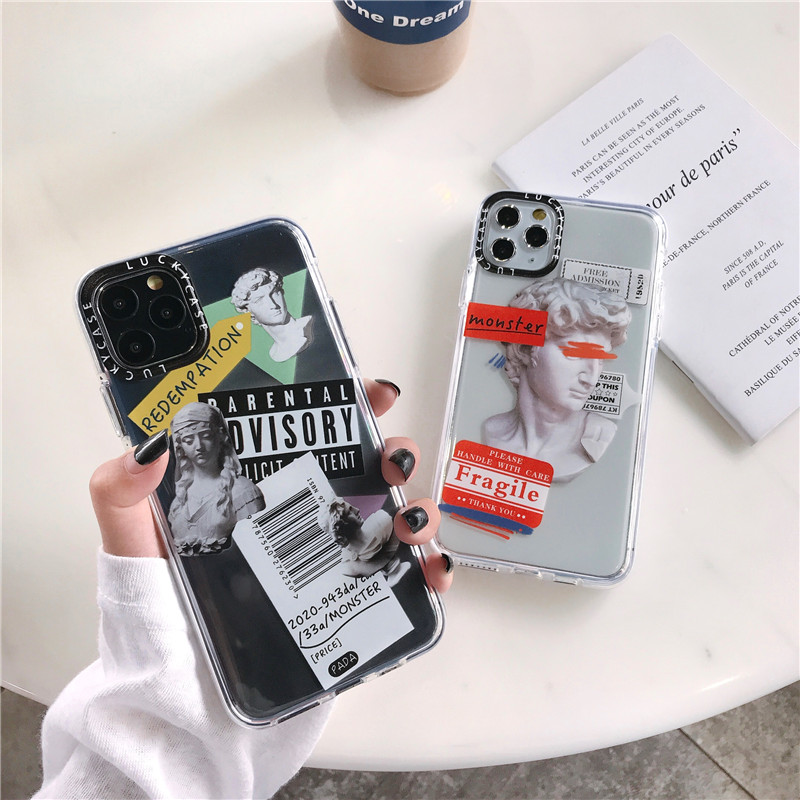 

Luxury Art Letter Label Phone Case For iphone 11 Pro Max 7 8 plus Back Cover For iphone X XR XS Max Transparent Soft Case Funda