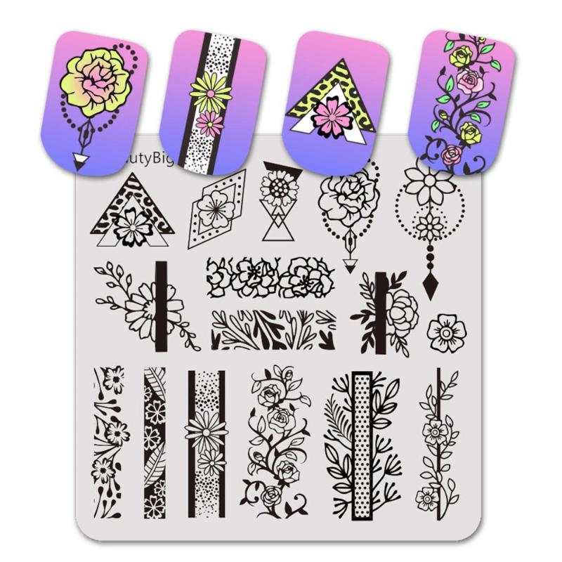 

BeautyBigBang New Square Stamping Plate Flower Grass Image 6cm Stainless Steel Nail Art Stamping Plate Template for Nail Art 035