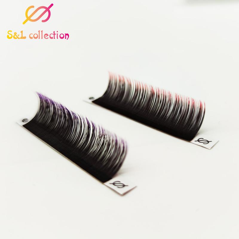 

16rows Ombre Purple Red+black Color Eyelash Extension Individual Synthetic Mink Gradient Color EyeLashes False Lash