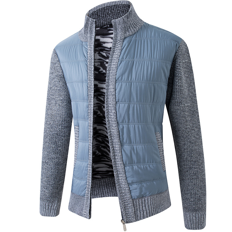 

Winter Men's Fleece Tide Sweatercoat High Collar Patchwork Warm Cardigan Causal Knitted Clothing, Black