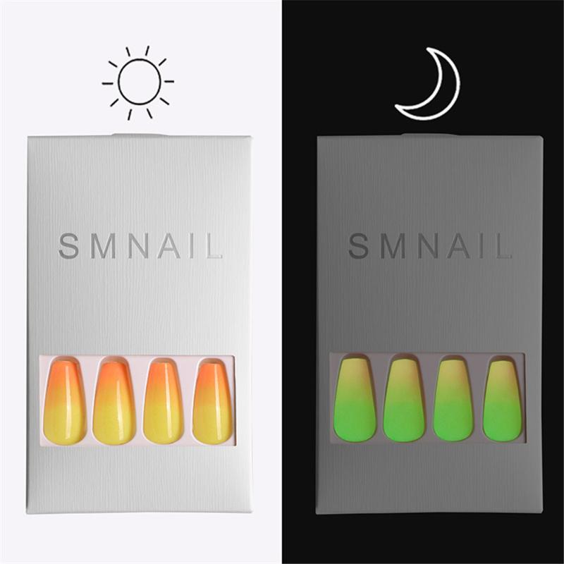 

24 Pcs Luminous Neon Gradient False Nails Fake Nail Tips Ballerina Reusable Full Cover Nail Art Nails Manicure Glow in the dark, Sm19200632