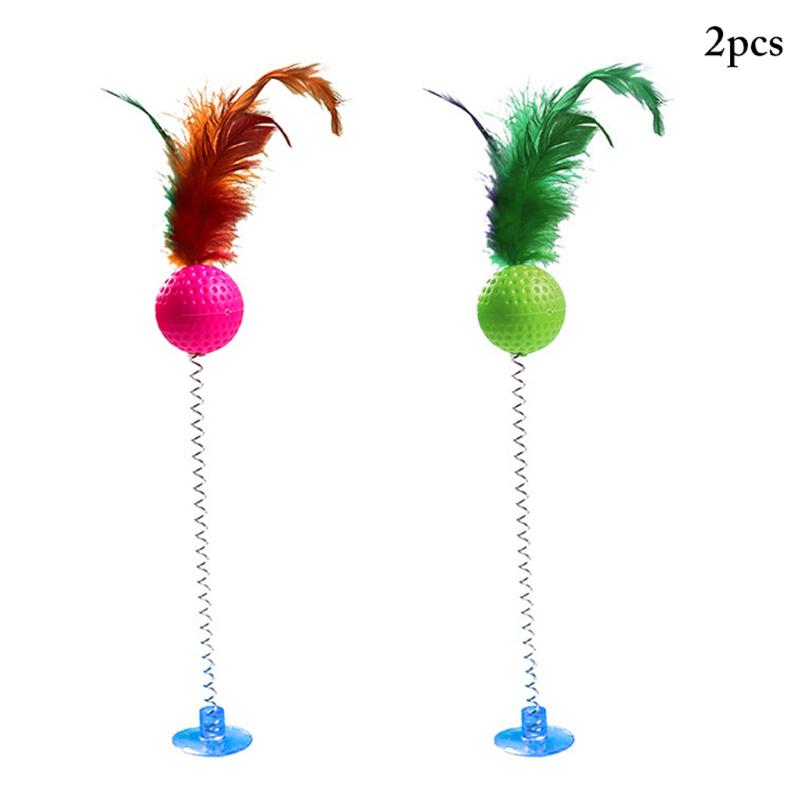 

Cat Toy 2pcs Funny Interactive Suction Spring Cat Toy Feather Wand Teaser Pet Interactive Supplies Cats Random Color