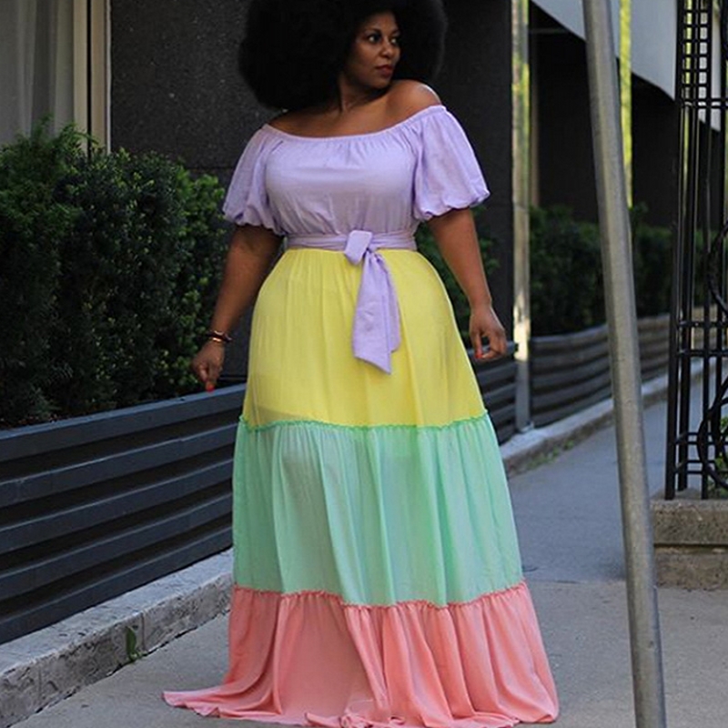 

Evening Party Summer Plus Size Maxi Dress Women 4XL 5XL 2020 Short Sleeve Patchwork Elegant Large Dress For Ladies Vestidos, Multi