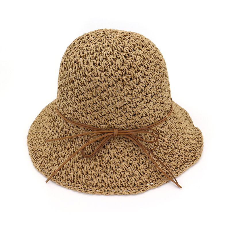 

High Quality Korean Style Women Summer Handmade Crochet Straw Sun Hats Hollow Beach Hat Ladies Bucket Hat Foldable Sunhat GH-524, Black