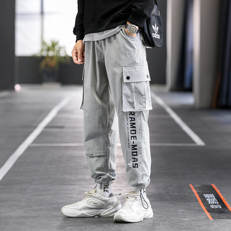 

2020 Men Multi-pocket Harem Hip Pants Trousers Streetwear Sweatpants Hombre Male Casual Fashion Cargo Pants Men Jogger, Gray