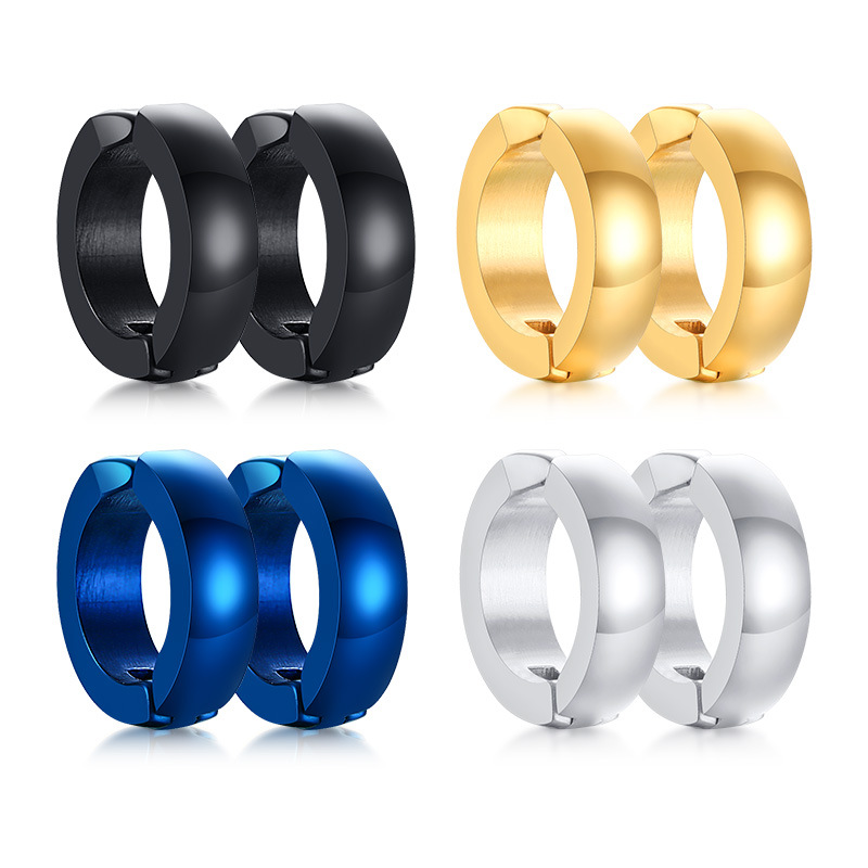 

4MM stainless steel inner body sand ear clip hip-hop trendy men's accessories hiphop circle earrings