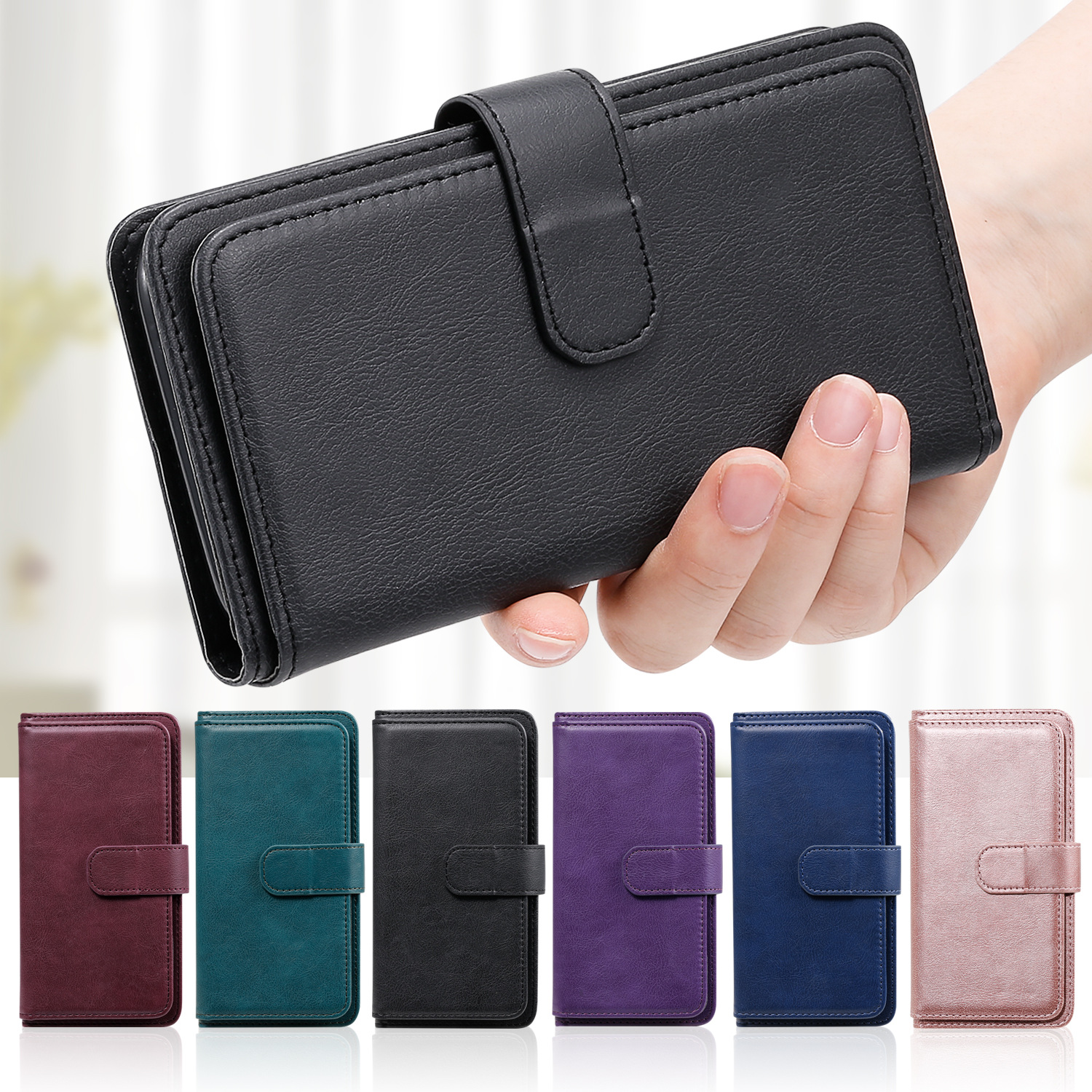 

For Samsung Galaxy A70 A50 A10 A20 A30 A40 A20E A20S Zipper Wallet Leather Case Card Slot Flip Stand Cover Mobile Phone Bag, Black