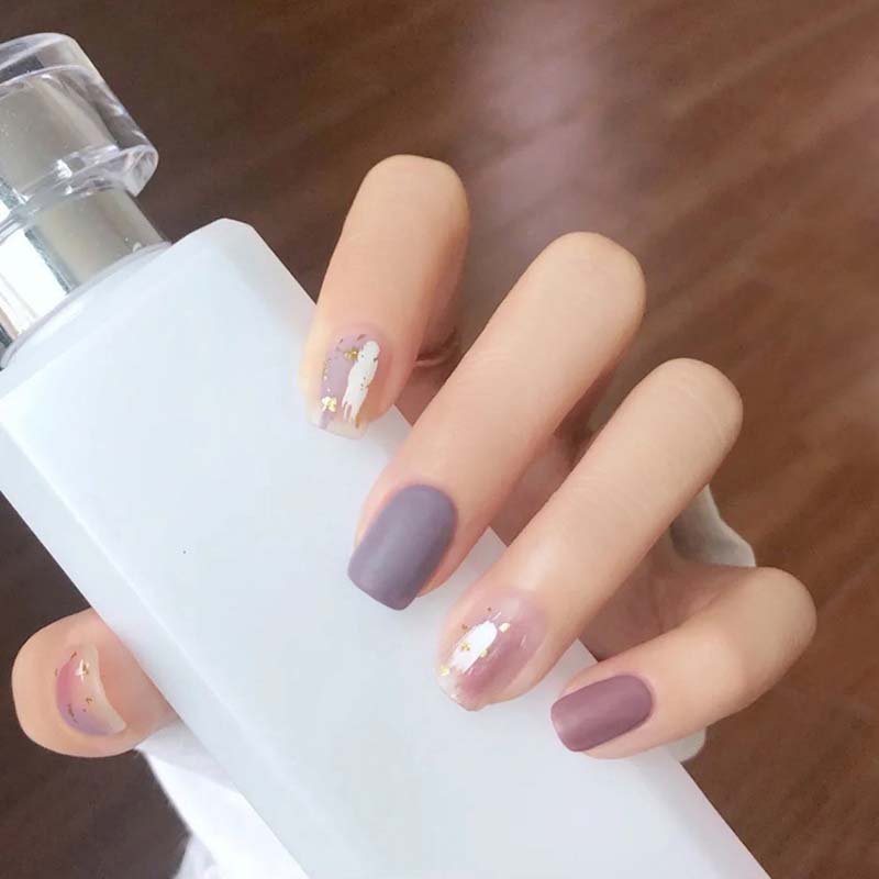 

24pcs Matte Frosted Temperamental Color Glitter Paillette Decor Wearable Fake Nails Patch wearable full cover fake nail tips, As show