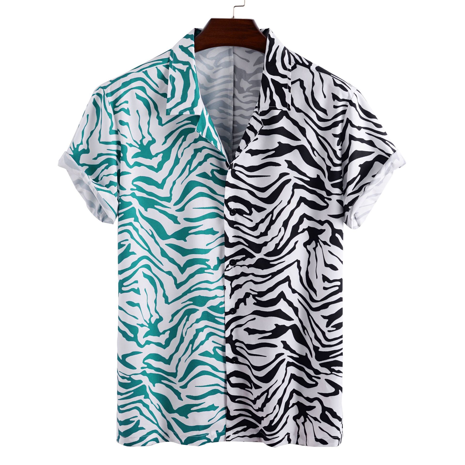 

E-Baihui 2020 European and American New Style Men's Shirt Striped Lapel Short-sleeved Shirt Breathable Casual Shirt X-005, White