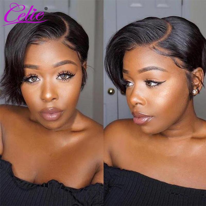 

Celie Straight Pixie Cut Wig For Black Women Bob Wig Human Hair Wigs Bob Lace Front Wigs Side Part Lace Front Human Hair, As pic