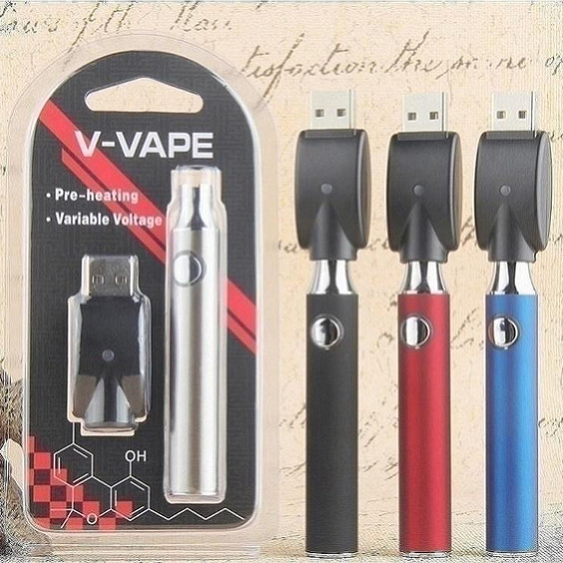 

V-VAPE LO Preheat VV Battery Blister Kit 650mAh Variable Voltage Adjustable With USB Charger For 510 Wax Thick Oil Pre Heating Cartridge