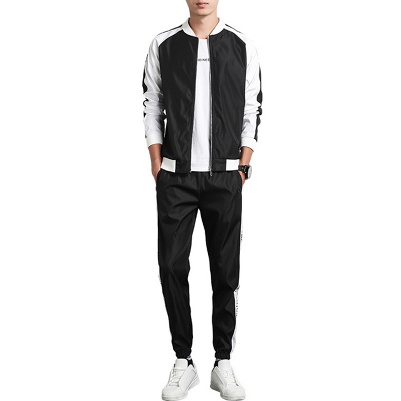 

Rlyaeiz 2020 Spring New Sportswear Men Autumn Set Men Tracksuit Color Patchwork Zipper Jackets + Pants Casual Sporting Suits, Black