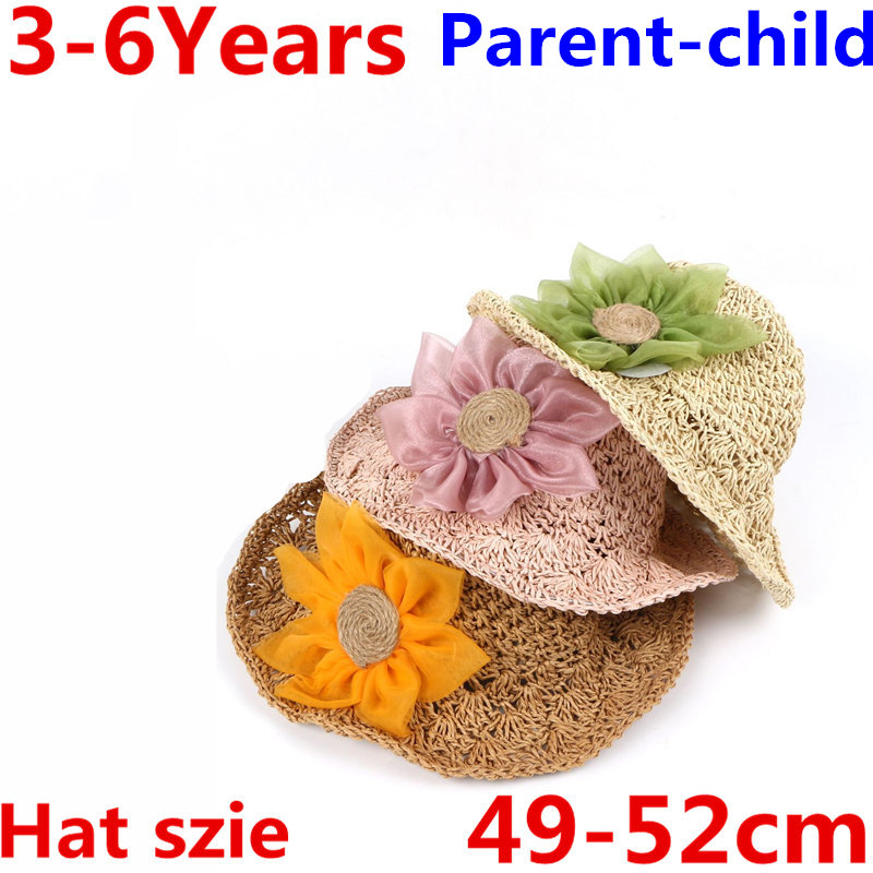 

Viseira Crianca Fashion Baby Girls Children Kids Summer Flower Sun Adumbral Straw Hat Beach Cap Kids Gift 49-52cm, Khaki