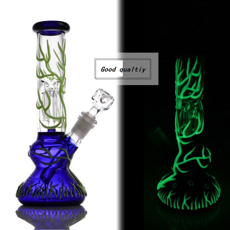 Luminous creeper beaker bong glass bongs with oil dab rig water pipe tall 10'' small gift bowl hookahs-image-565299598