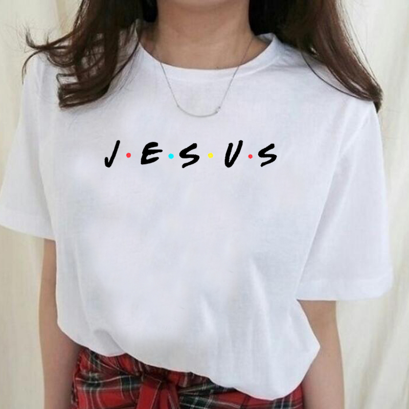 

Christian Jesus Letter Print Shirts Women Fashion Friends Streetwear T-shirt Harajuku Funny TV Shows Tees Cotton Tops Drop Ship, Black