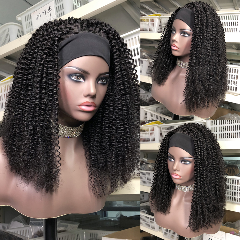 

Kinky Curly Headband Glueless Wig Human Hair Wigs Remy Brazilian Full Machine Made Wig For Women, Natural color