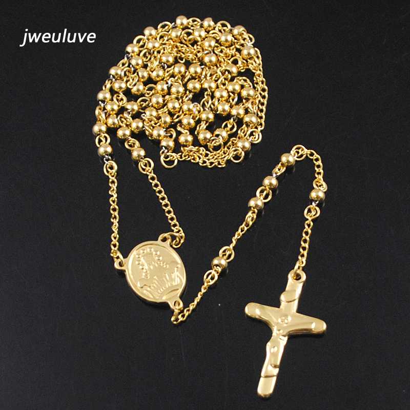 

AMUMIU 4mm Rosary Beads 1 Piece Black 316L Stainless Steel Chains Pendant Necklace Cross Jesus Womens Mens Accessories KN080