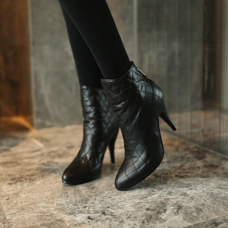 

Pointed Toe Square Heel Women Boots Fashion Buckle Ankle Boots Women Shoes Zipper Cheap High Heel Shoes Woman Large Size, White