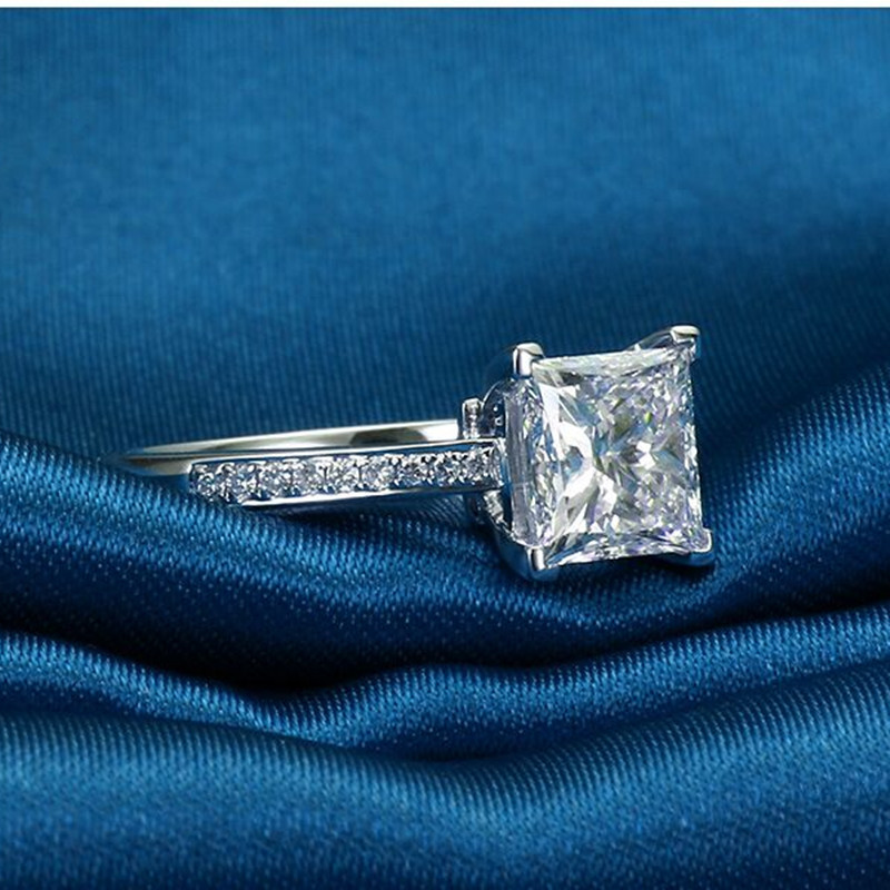

925 Silver Rings For Women Jewelry Simple Design Square Bridal Wedding Engagement Ring