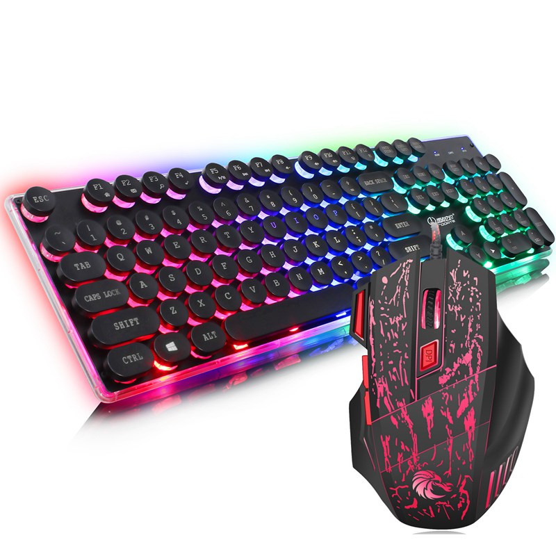 

RGB LED Backlit 104 Keys Wired Gaming Keyboard and USB2.0 7 Bright Colors 7 Buttons Mouse 5500DPI For for PC Computer Laptop
