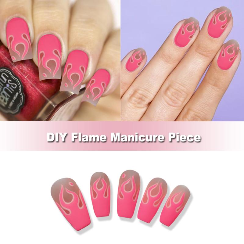 

10Pcs/set Fake Nails Neon Flame Shape Glitter Pointed Ladies Press On Designed Nail Tips Fake Nails With Glue Sticker Full Cover, 09