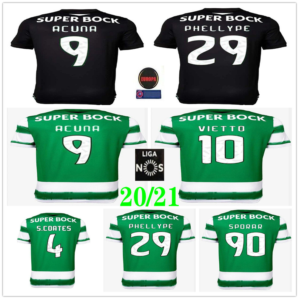 

2020 2021 Sporting Lisbon Soccer Jersey VIETTO COATES ACUNA PHELLYPE JOVANE ROSIER BATTAGLIA Custom Home Away Adult Kids Football Shirt, Black men size s-xxl