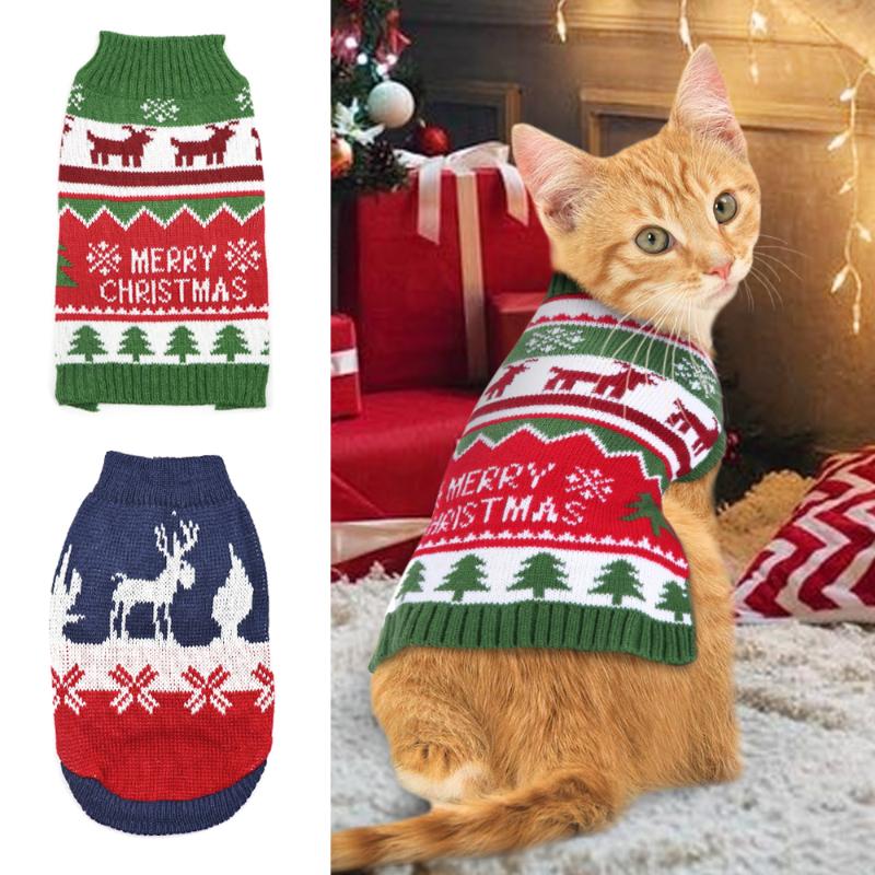 

Christmas Pet Cat Puppy Sweater Winter Knitted Cat Kitten Clothes Clothing For Small Dogs Cats Turtleneck Chihuahua Pets Costume