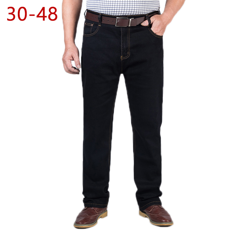 

48 Big Size Classic Baggy Jeans For Men Spring Autumn Male Casual Stretch Straight Brand Zipper Business Black Denim Pants, Black jeans