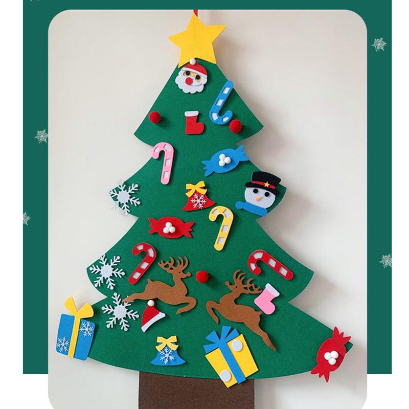 

3ft/91cm DIY Felt Christmas Tree Set Felt Xmas Decorations Wall Hanging 32 Ornaments Kids Gifts Party Supplies