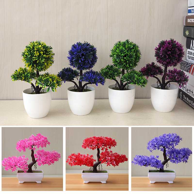 

Greeting Pine Cherry Blossom Ball Potted Artificial Flower Bonsai Trigeminal Festival Home Desk Fake Flowers Decorations Gift, 19