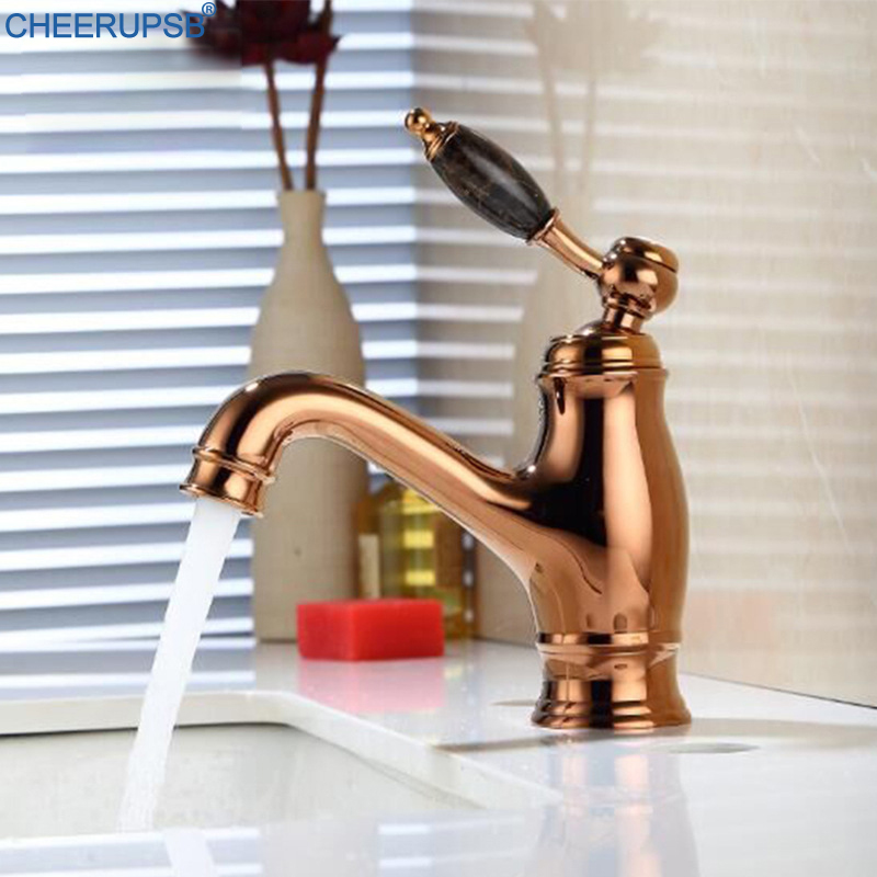 

Rose Gold Basin Faucet Bathroom Hot Cold Water Mixer Tap Modern Luxury Washroom Faucets Single Handle Deck Mounted Torneiras