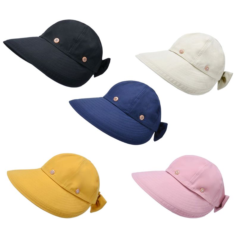 

Women Summer Solid Color Bowknot Sun Visor Hat Detachable Empty Top UV Protection Wide Brim Packable Beach Cap, Pk