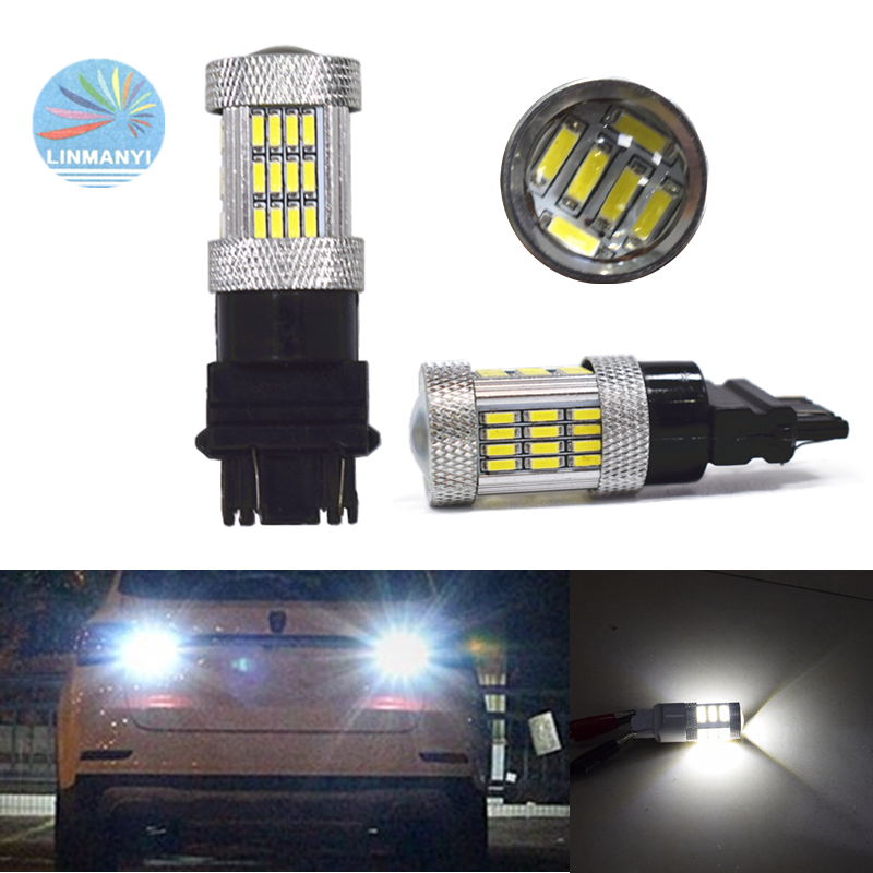 

2PCS Car Led T25 3157 4014 54SMD White Highlight Brake lights reversing lights taillights 3157 Driving Turn signal light, As pic